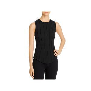 SNIDER Womens Black Fitted Pintucked Curved Hem Sleeveless Jewel Neck Top S